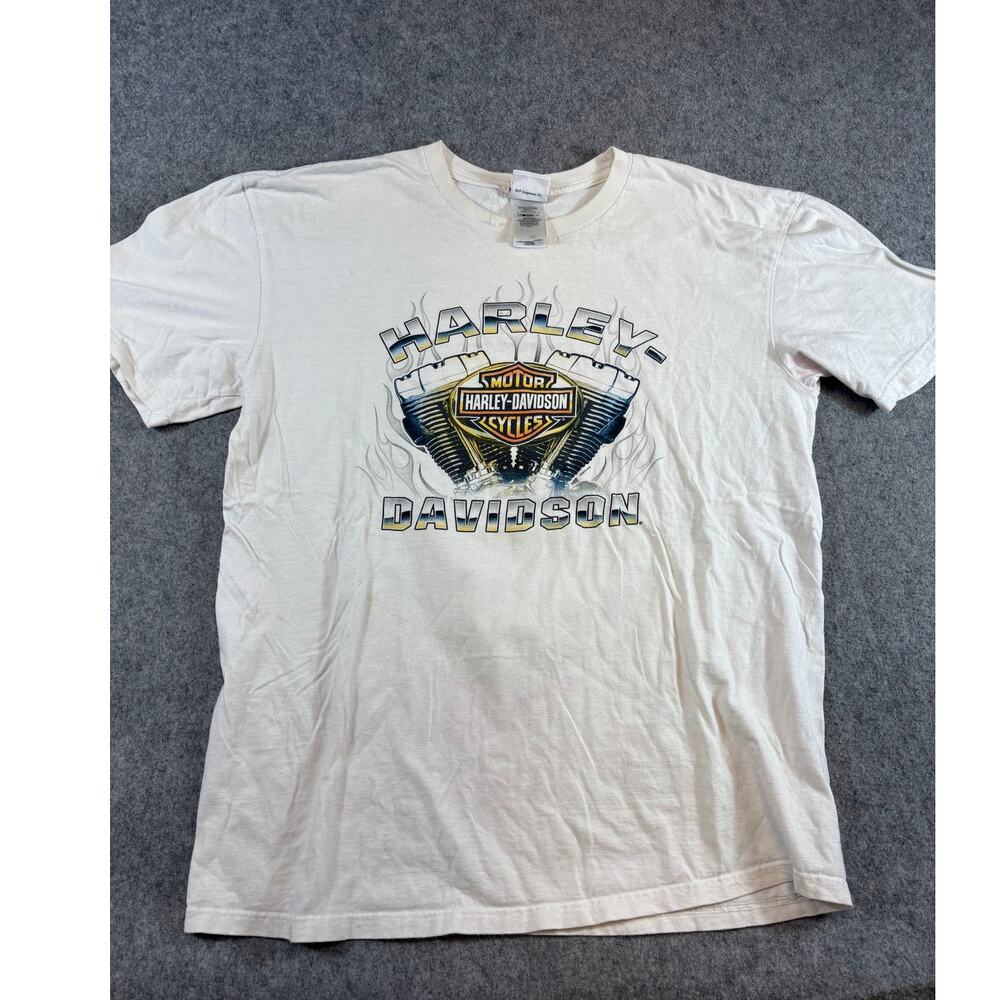 Vintage Y2K Harley Davidson Lisle IL T Shirt Mens XL White Engine Logo Graphic